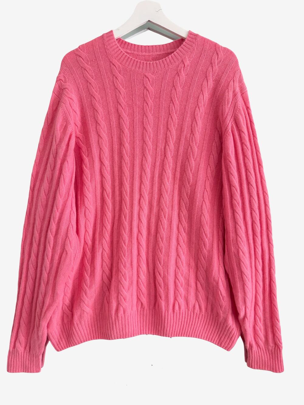 100% Cashmere Luxury Made in Scotland Pink Cable Knit Pullover Sweater 51" Chest